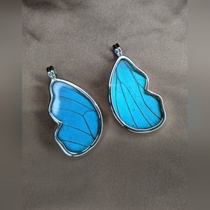 Blue Morpho twin butterfly wing pendants